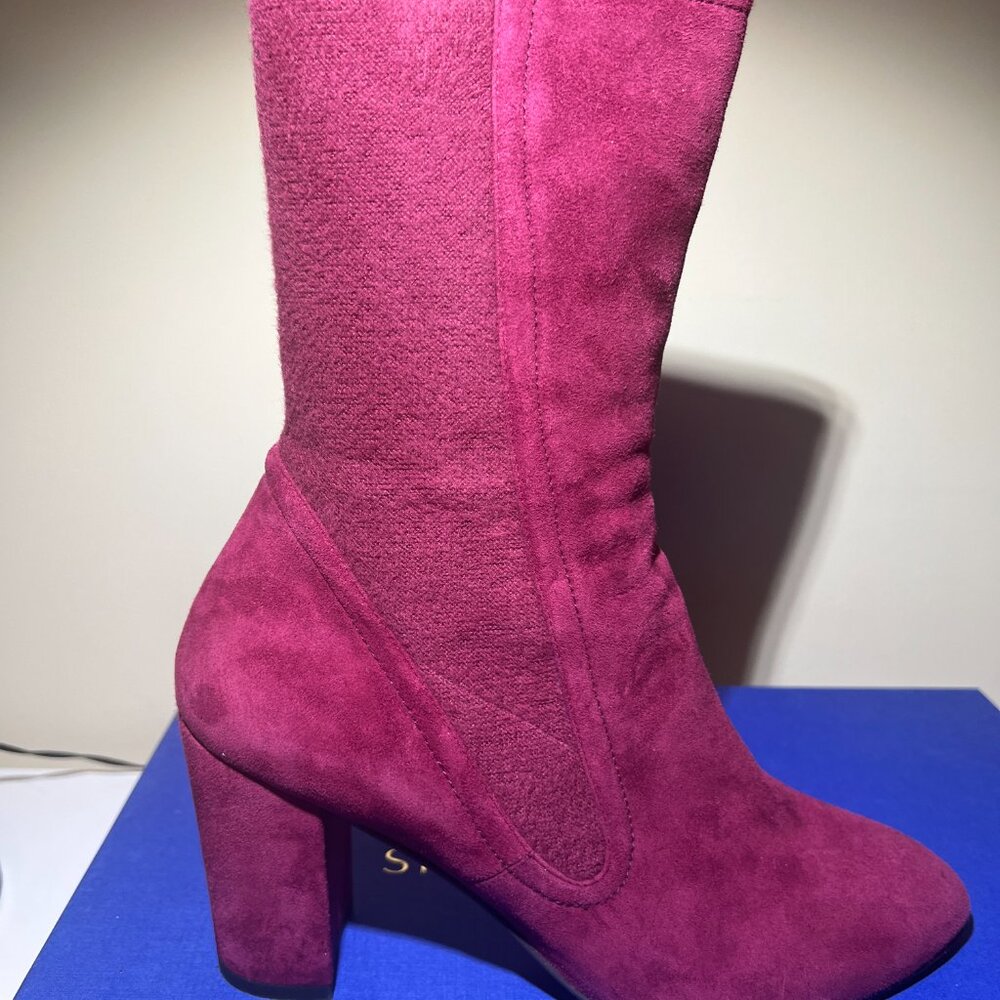 Stuart Weitzman - "The Fifer 80" - Suede Boots - Raspberry Colour - Picture 14 of 15